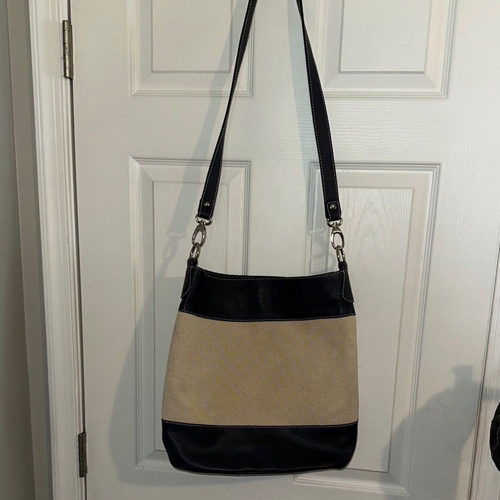 Maurizio Taiuti Black and Cream Canvas Shoulder Bag